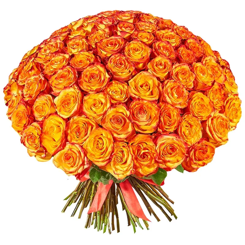 Букет из 101 ярко оранжевой розы (50 см)