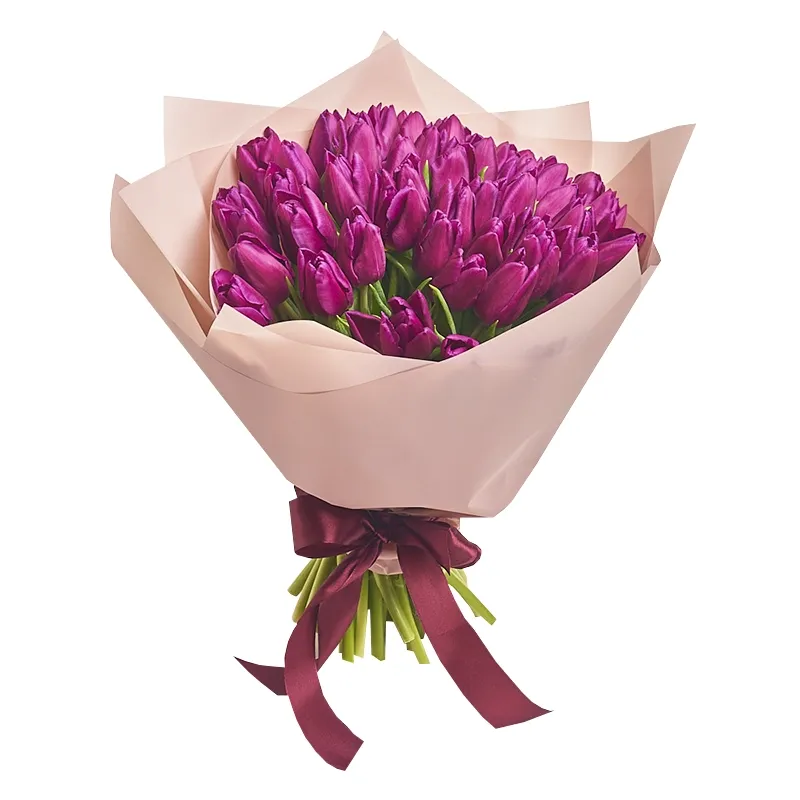 Букет из 51 фиолетового тюльпана